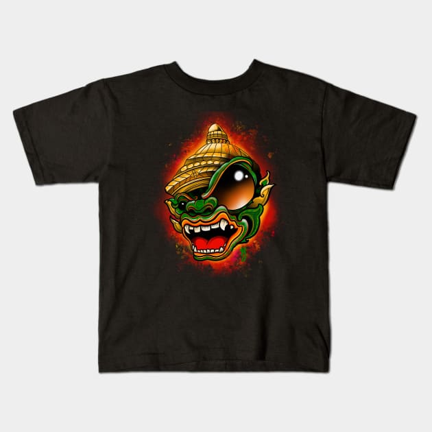 monkey warrior green Kids T-Shirt by Sing-Toe-Wrote 
